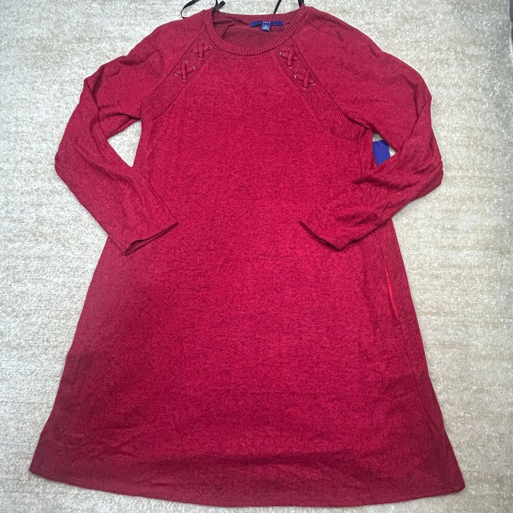 APT.9 Dress Womens M Long Sleeve Crewneck Lace Up Shoulder Pockets Red Kohls